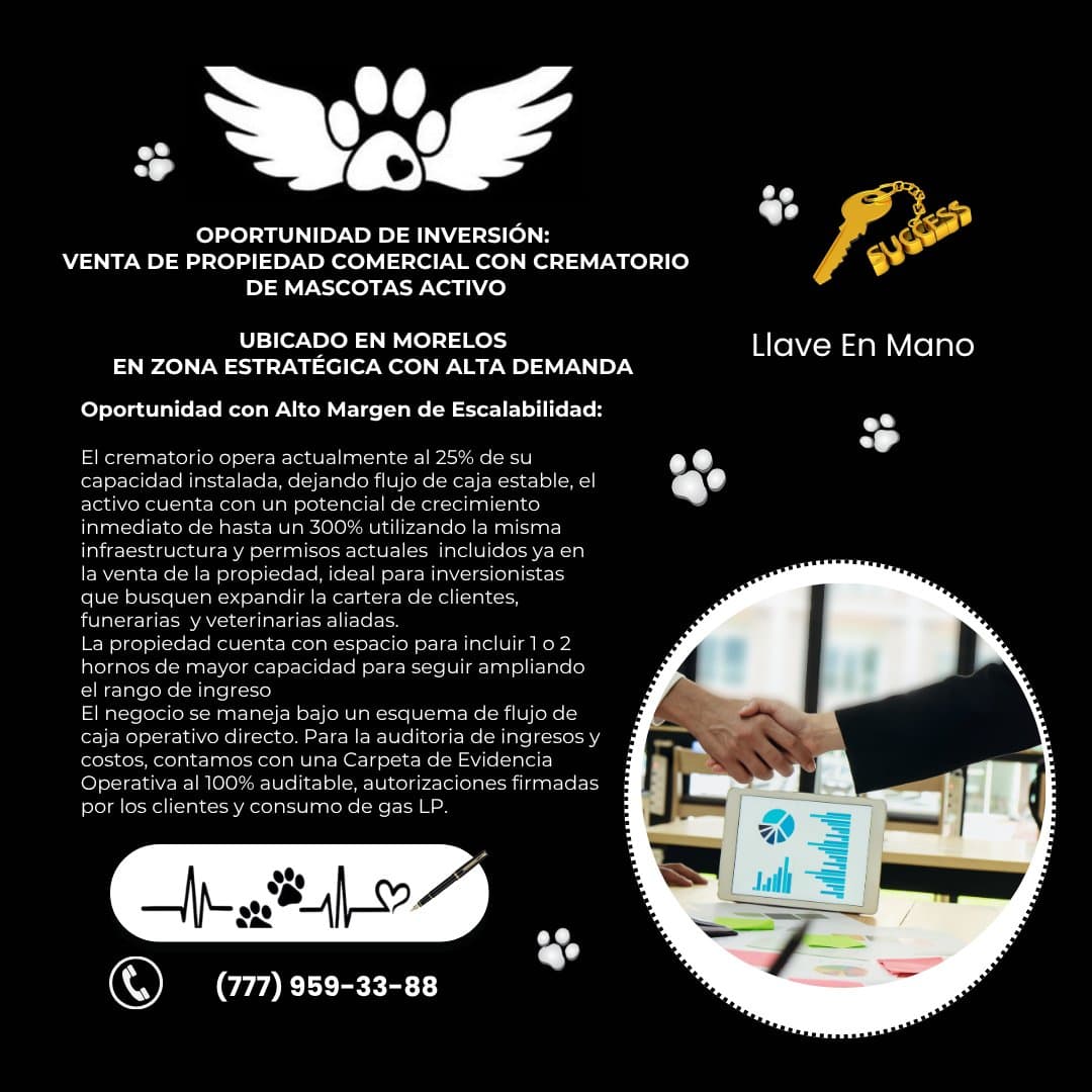 Venta de Propiedad Comercial con Crematorio para Mascotas en Funcionamiento (Llave en Mano)