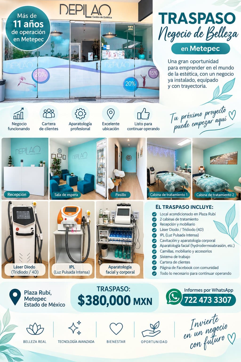 Traspaso Centro de Depilación y Belleza en Metepec