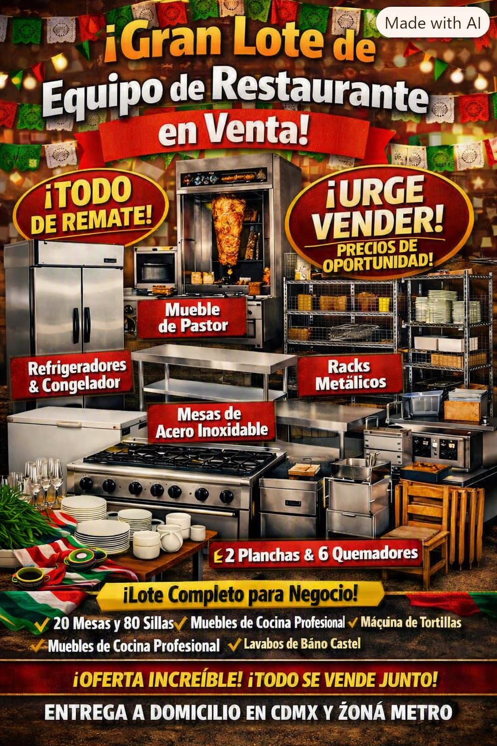 Venta de Equipo y Mobiliario Completo para Restaurante - Imagen 1